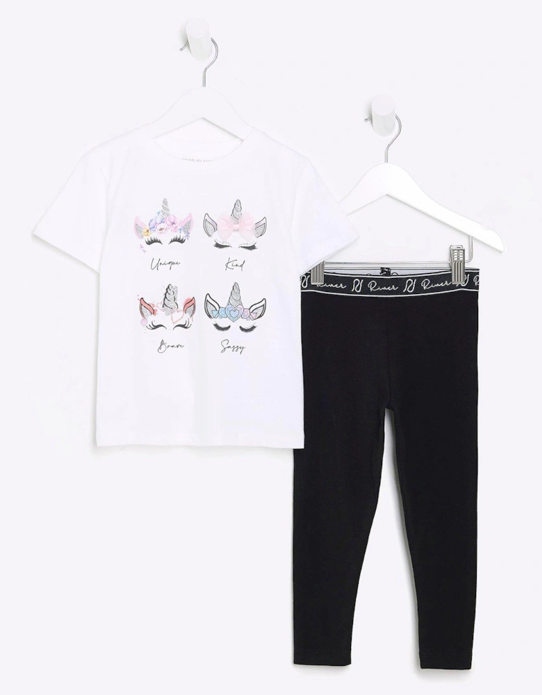 Mini Girls Unicorn T-Shirt Set - White