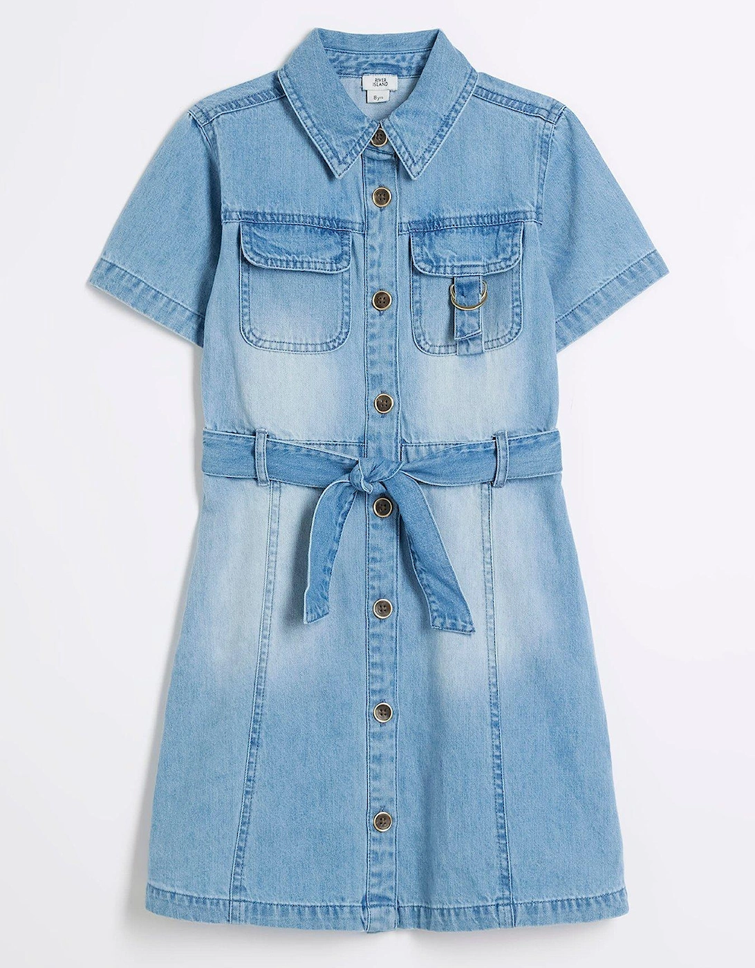 Girls Belted Shirt Dress - Blue, 6 of 5