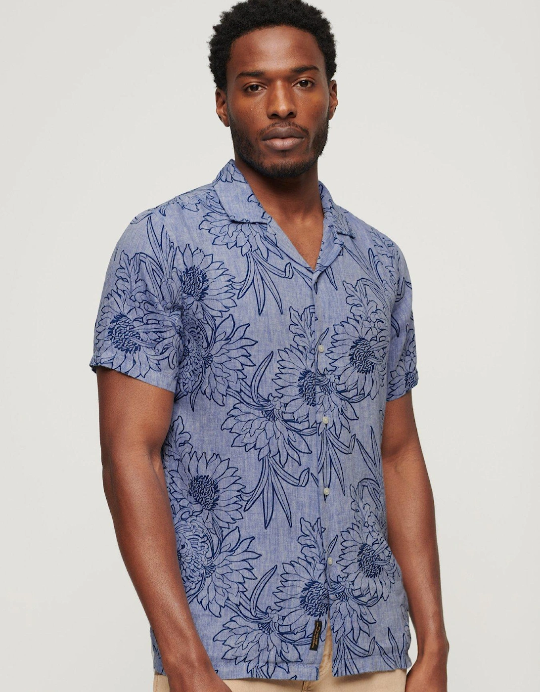 Open Collar Printed Short Sleeve Shirt - Blue, 2 of 1