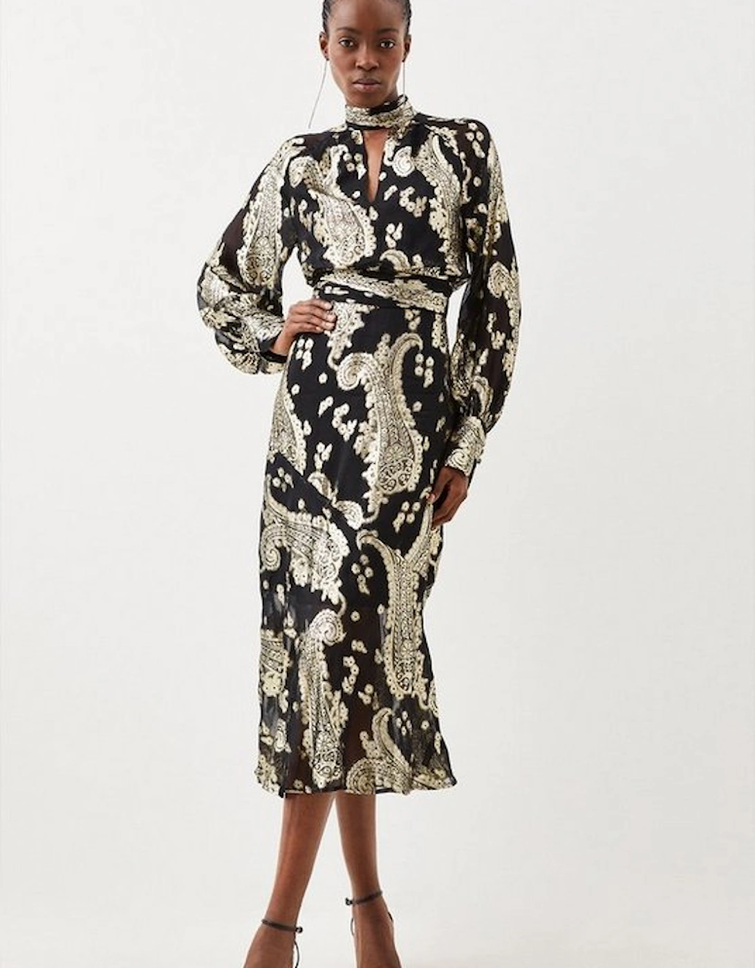 Metallic Viscose Georgette Woven Midi Dress, 5 of 4