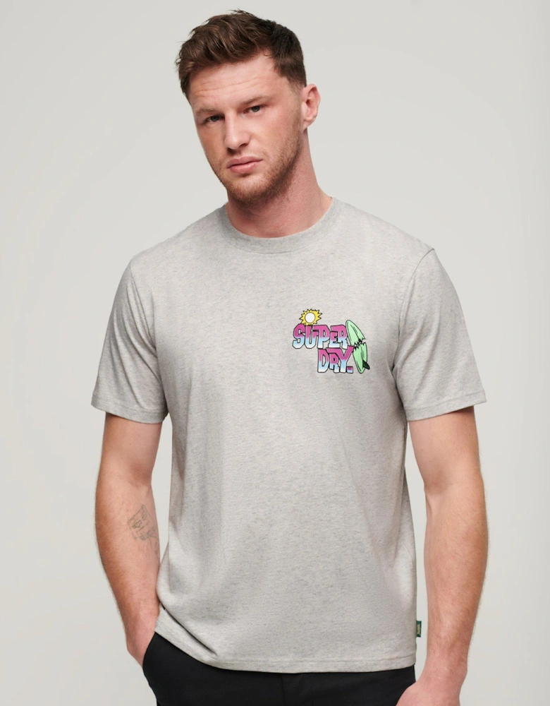 Neon Travel Chest Logo T-shirt - Light Grey