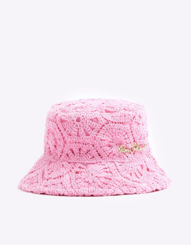 Mini Mini Girls Crochet Lace Bucket Hat - Pink