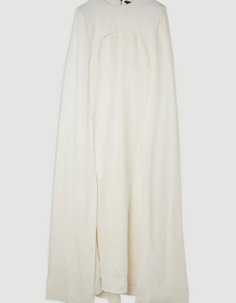 Premium Bonded Viscose Crepe Detachable Cape Woven Maxi Dress