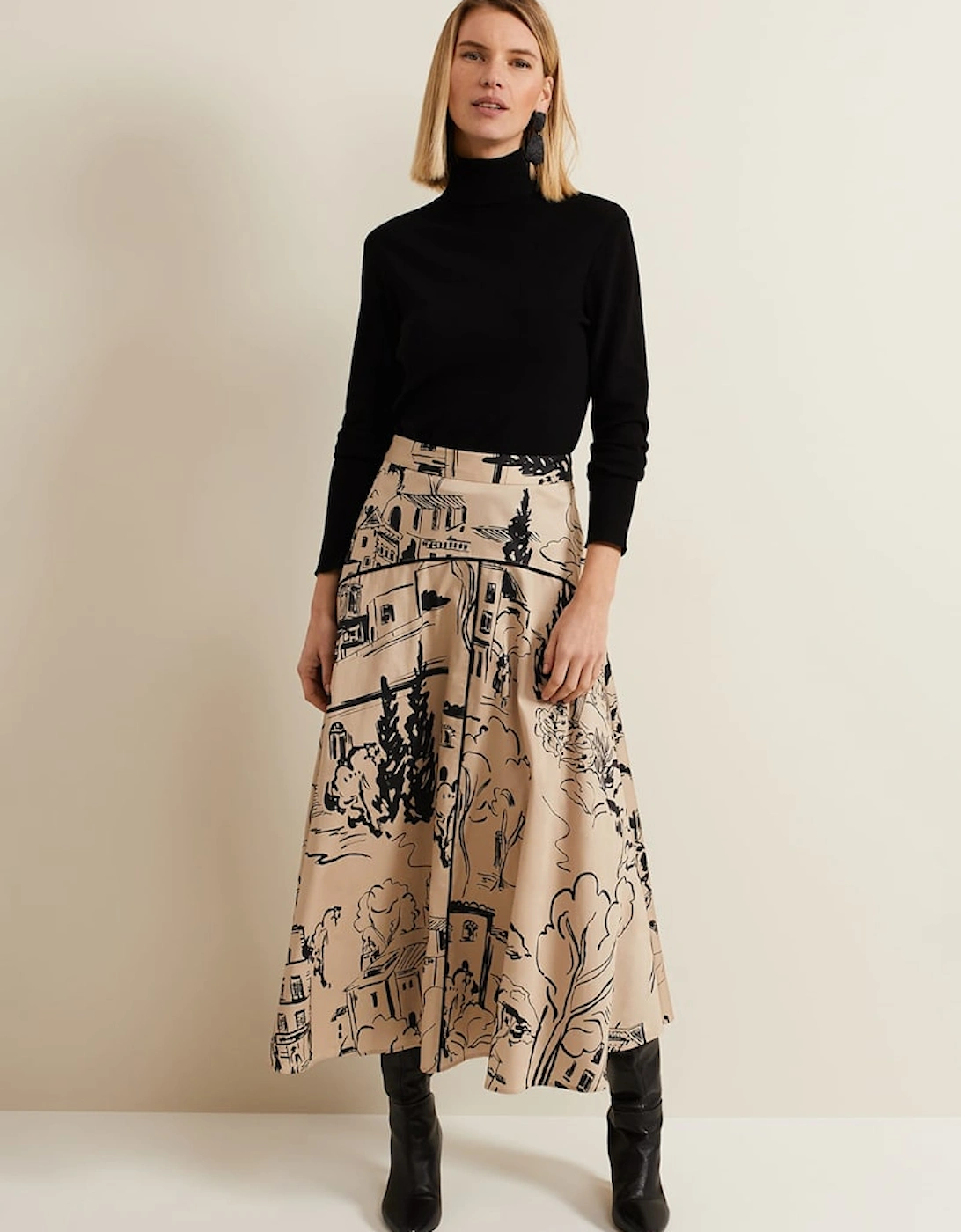 Mavis Tuscan Print Midi Skirt, 2 of 1