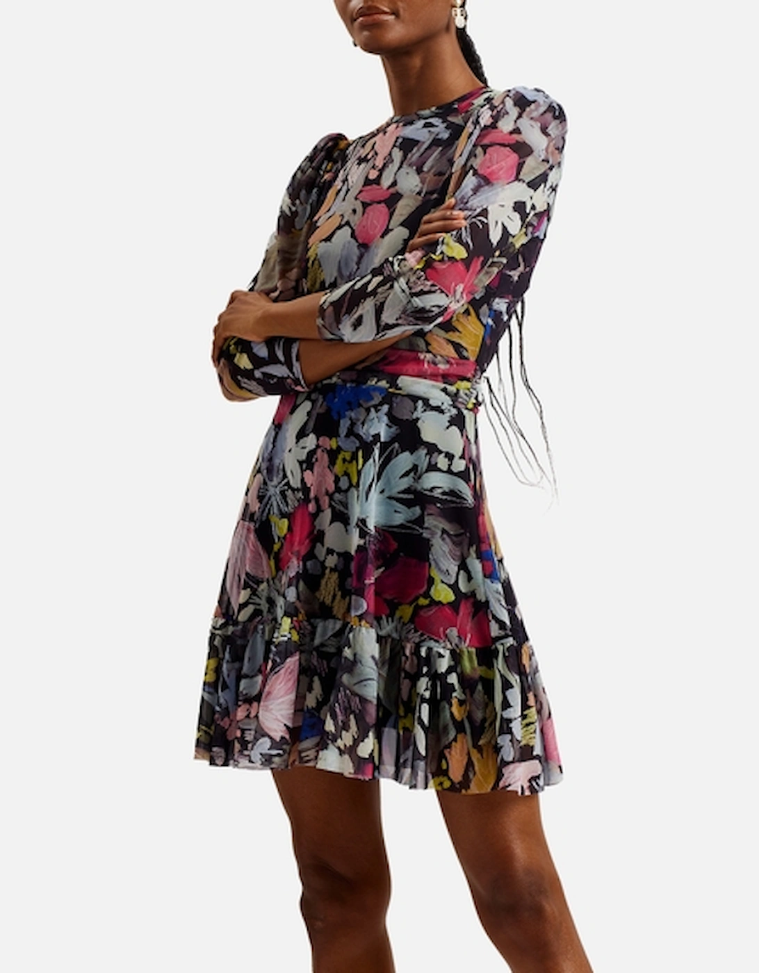 Payslyy Floral Print Mesh Mini Dress, 2 of 1