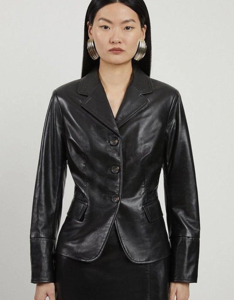 Leather Single Breasted Tailored Blazer