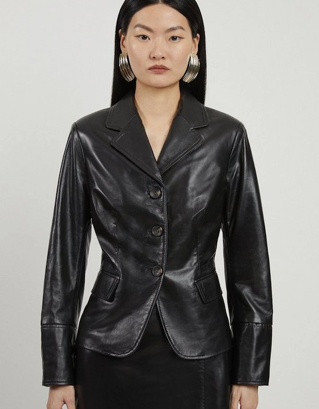 Leather Single Breasted Tailored Blazer, 4 of 3