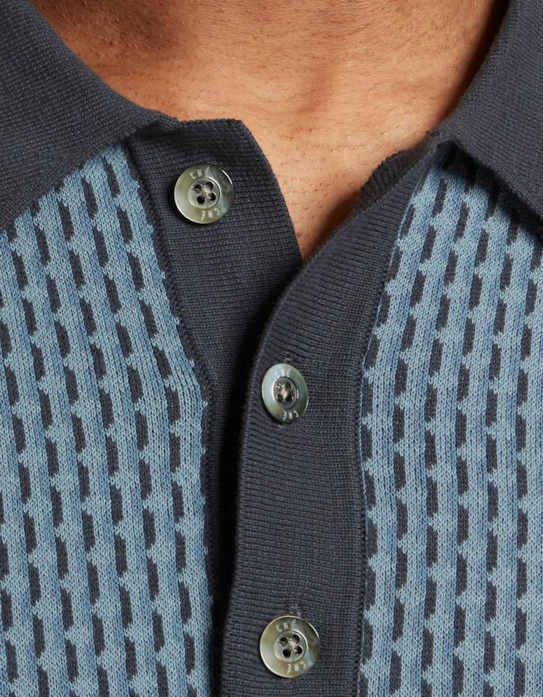 Geo Knitted Navy Polo