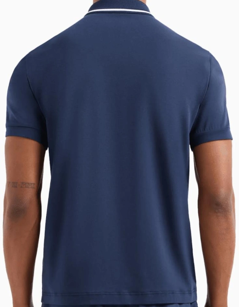 Cotton Tape Logo Short Sleeve Navy Polo Shirt