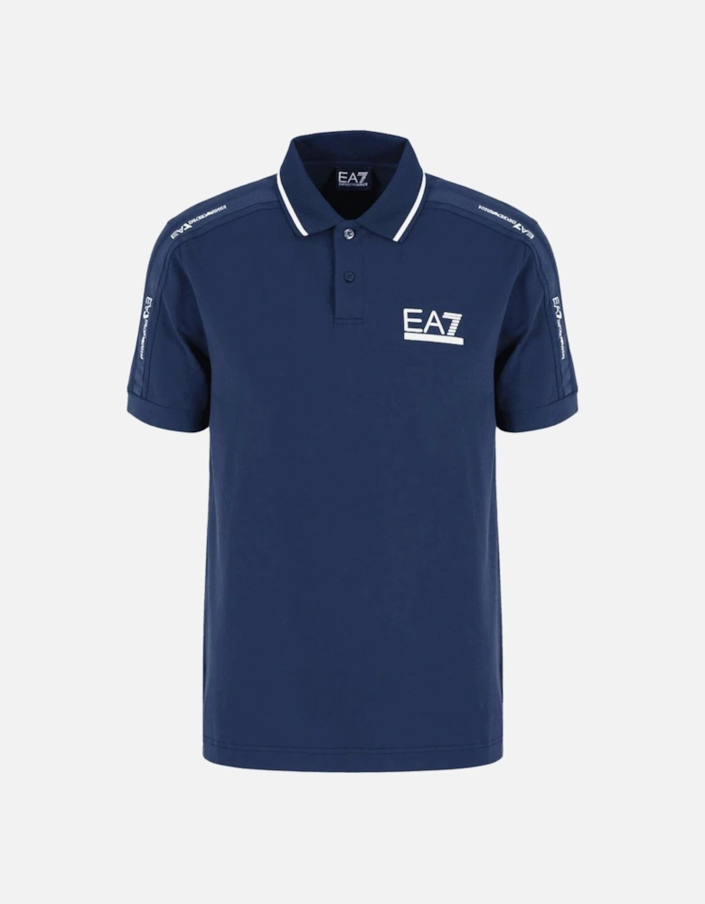 Cotton Tape Logo Short Sleeve Navy Polo Shirt