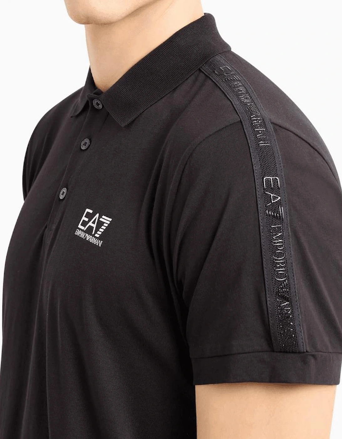 Cotton Tape Logo Short Sleeve Black Polo Shirt