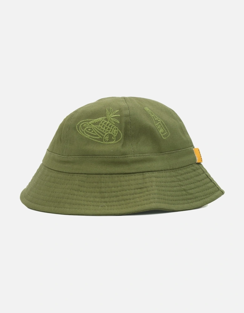 Mardi Embroidered Pattern Olive Bucket Hat