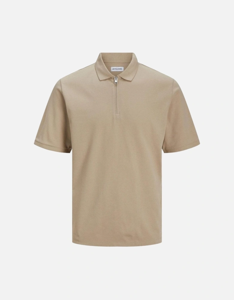 Mac Zip Plain Textured Polo - Crockery