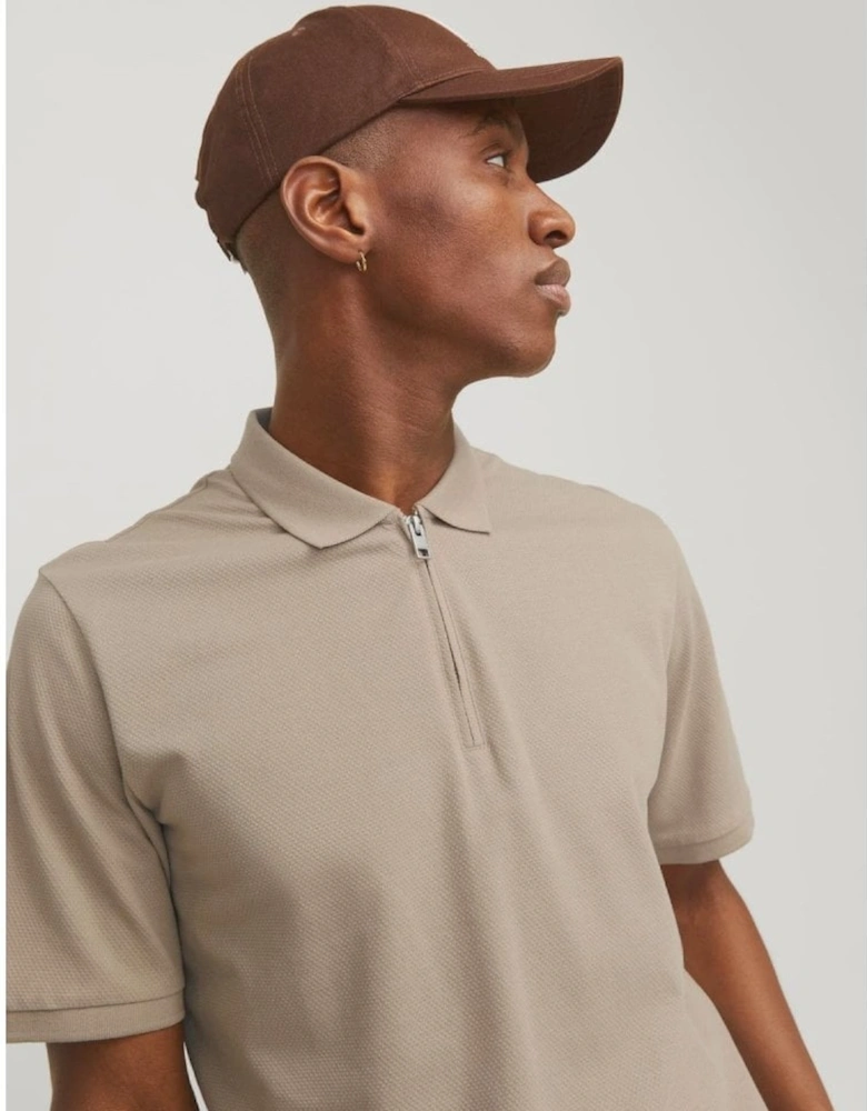 Mac Zip Plain Textured Polo - Crockery