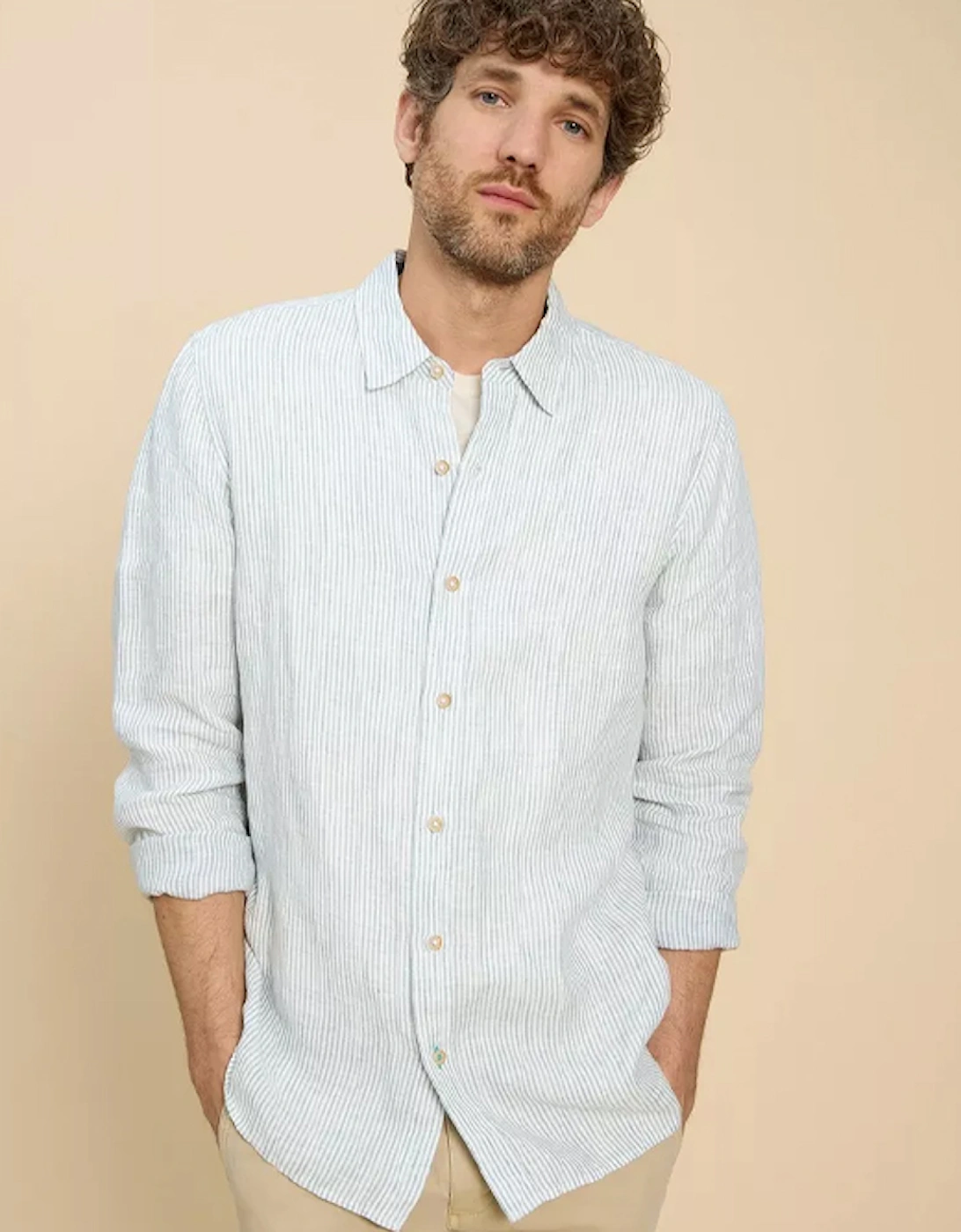 Men's Pembroke Long Sleeve Linen Stripe Shirt Blue Multi, 8 of 7