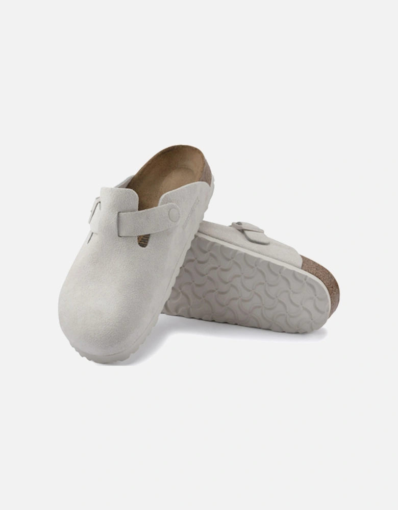 Birkenstock Women's Boston Suede Leather Sandal Narrow Fit Antique White