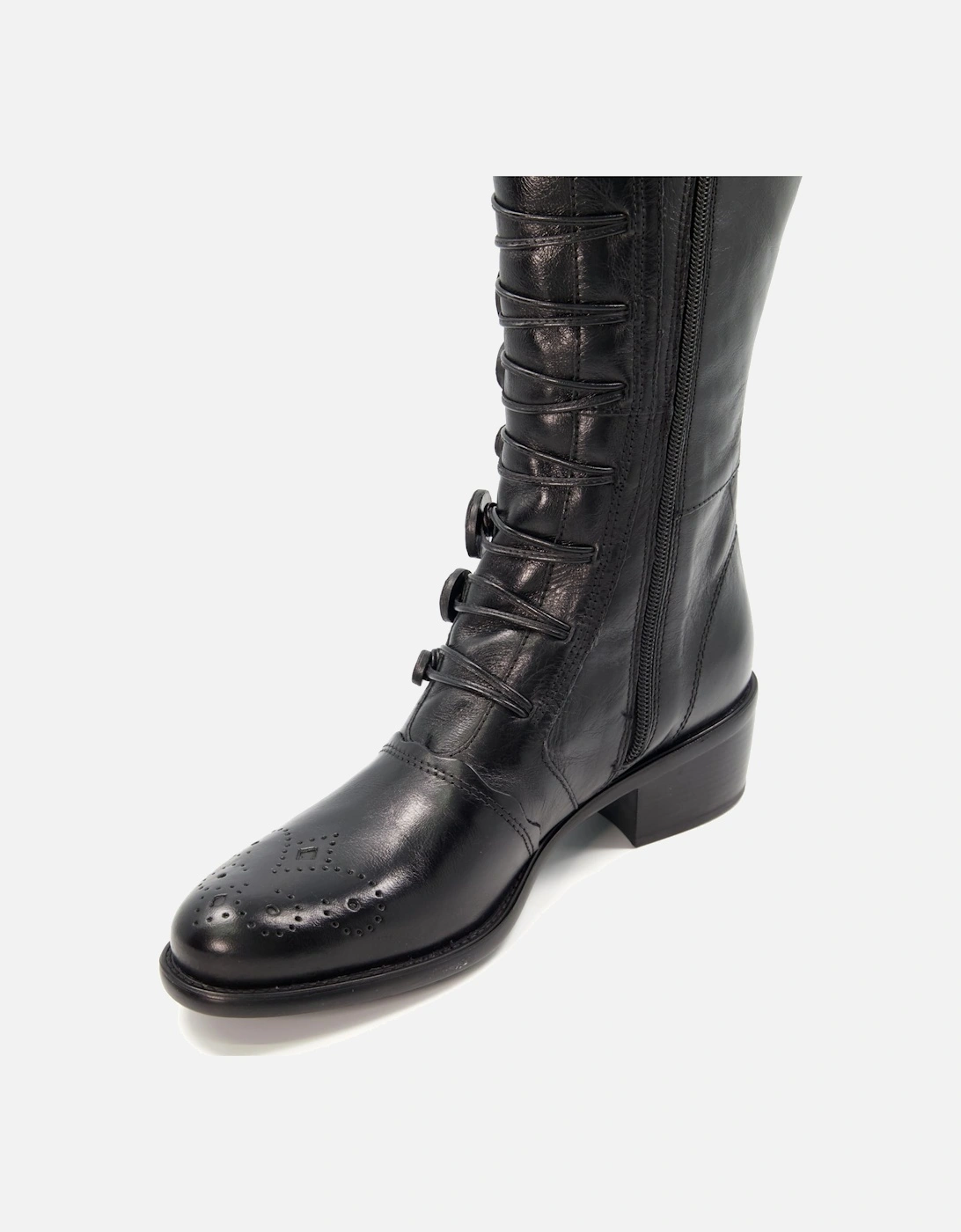 Ladies Pixie D - Button-Detail Leather Knee High Boots