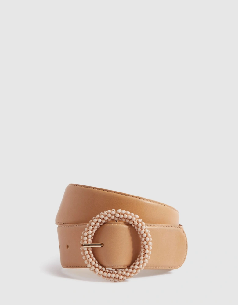 Leather Beaded Buckle Belt