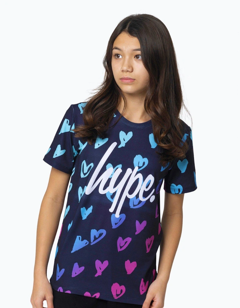 Girls Multi Scribble Hearts T-shirt