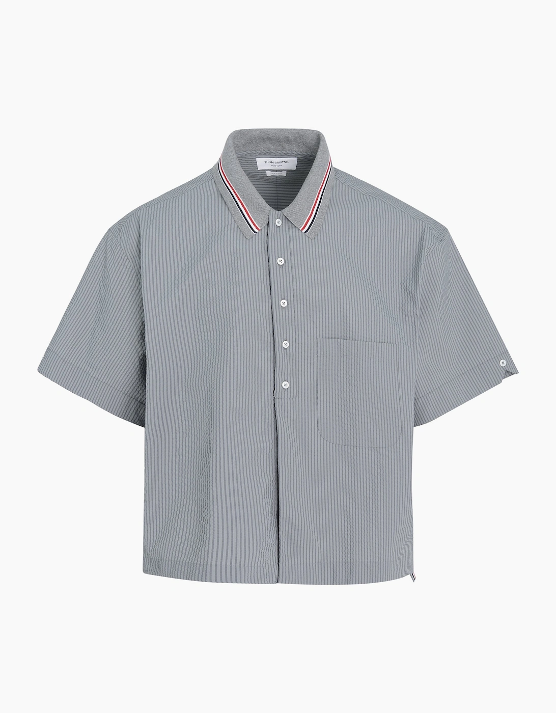 Thom Browne Thom Browne Men's Knit Collar Rugby Seersucker Shirt Grey