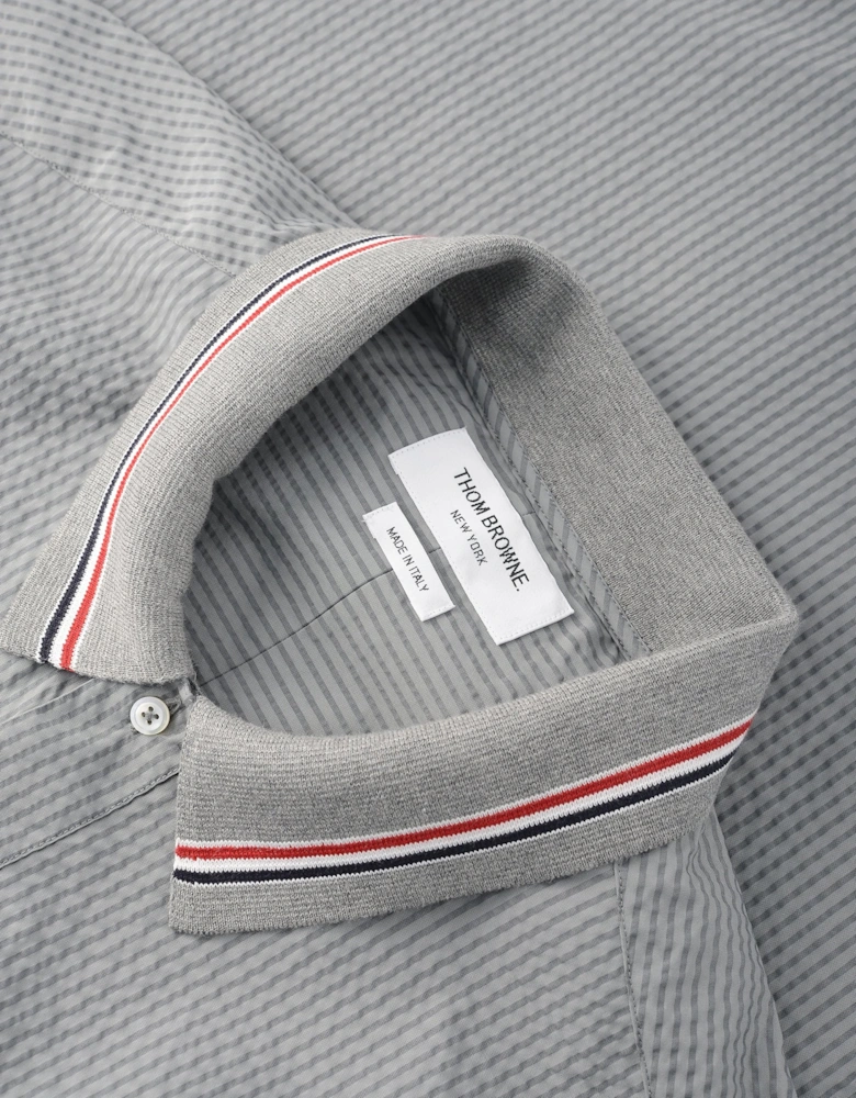Knit Collar Rugby Seersucker Shirt Grey