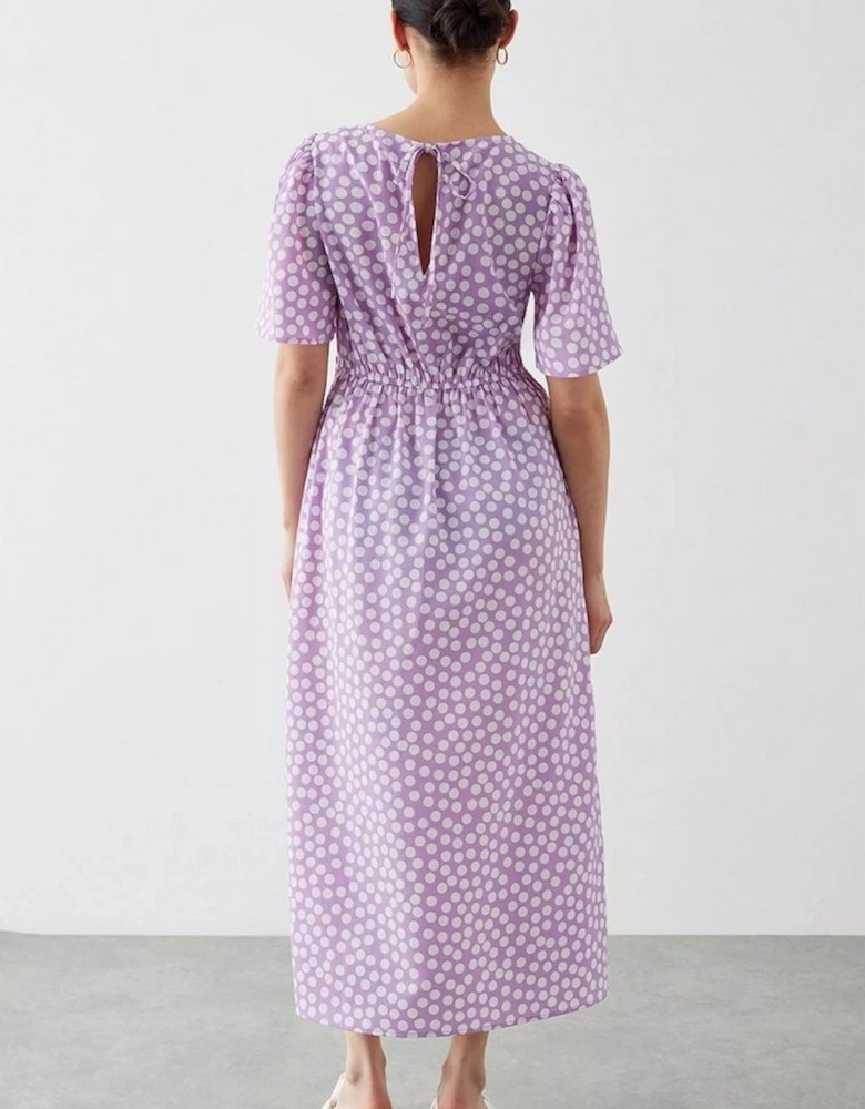 Womens/Ladies Spotted Shirred Waist Petite Flutter Midi Dress