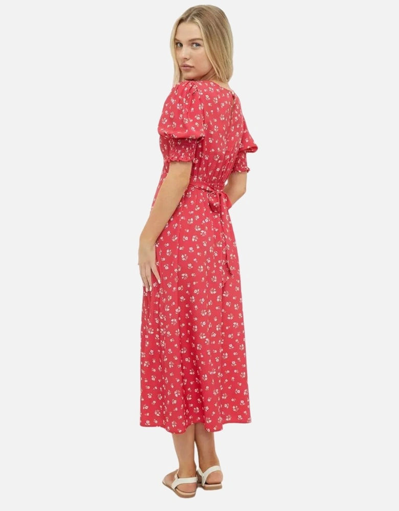 Womens/Ladies Shirred Cuff Petite Midi Dress