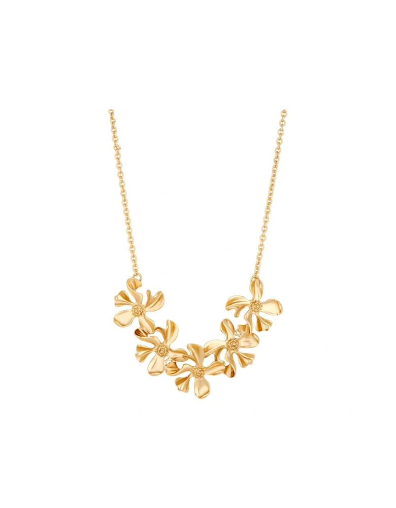 Gold Polished Dipped Flower Graduated Collar Necklace