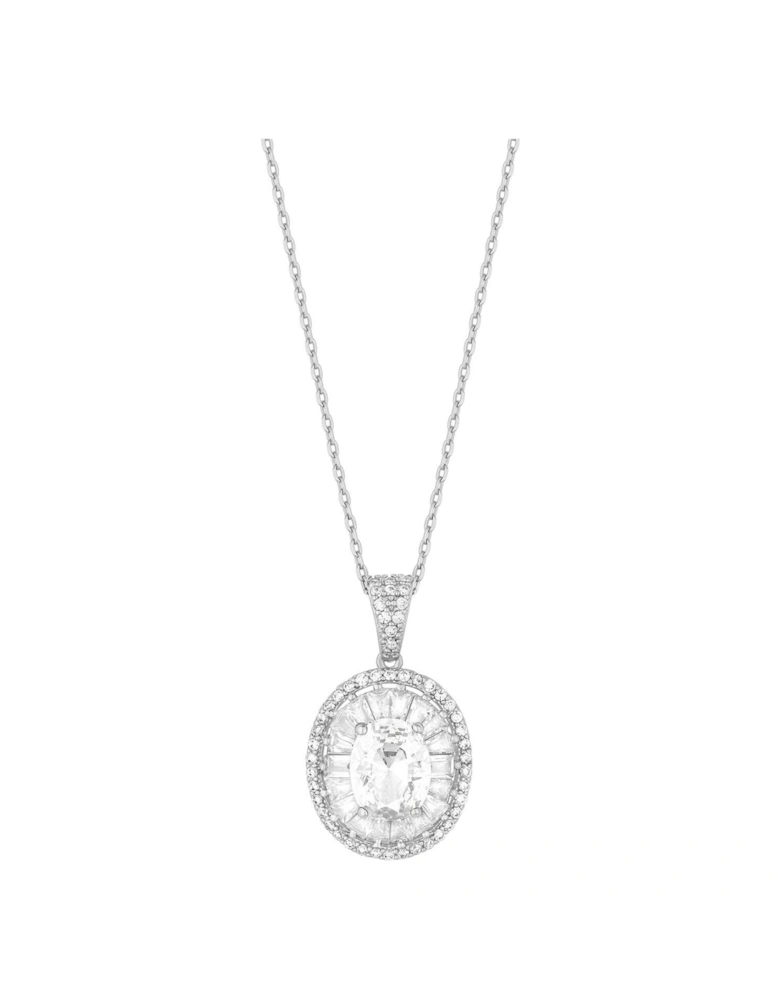 Rhodium Plated Cubic Zirconia Statement Crystal Pendant Necklace