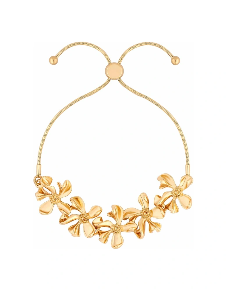 Gold Polished Dipped Flower Graduated Toggle Bracelet