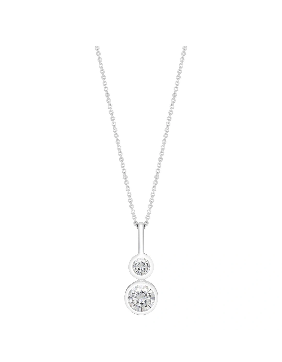 Sterling Silver 925 Fine Double Drop Cubic Zirconia Pendant Necklace, 2 of 1