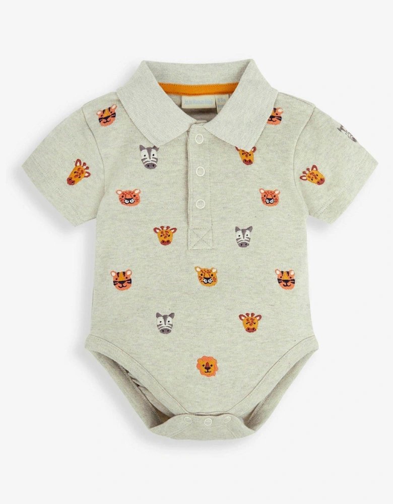 Boys Safari Animals Embroidered Polo Shirt Body - Beige