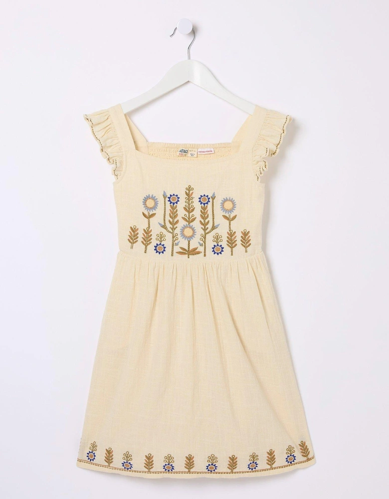 FatFace Girls Embroidered Strappy Dress - Natural White