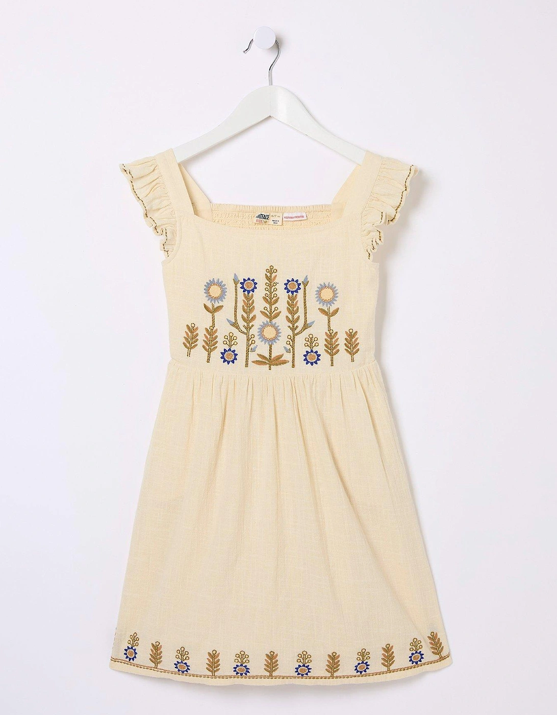 FatFace Girls Embroidered Strappy Dress - Natural White, 3 of 2