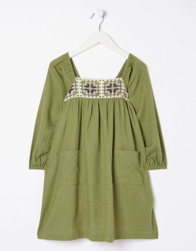 Girls Crochet Dress - Olive Green