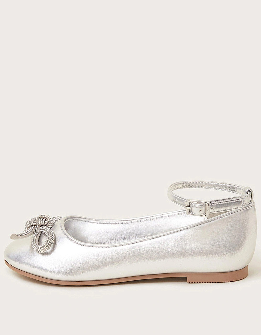 Girls Bow-Embellished Ballet Flat Shoes - Silver, 2 of 1