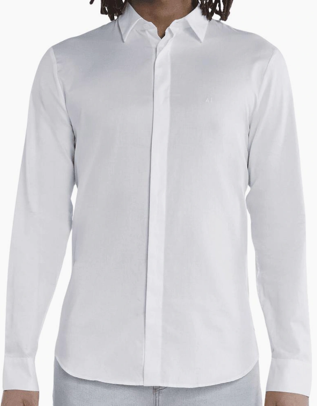 Armani Exchange Men's White Poplin Cotton Logo Shirt  38/Regular M