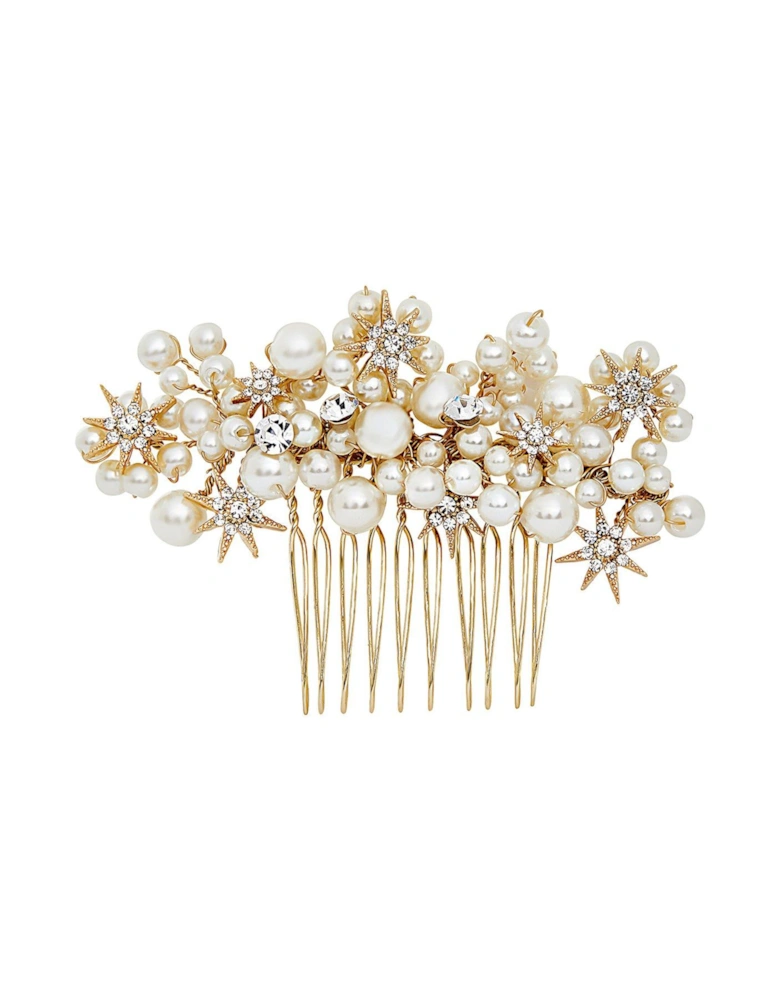 Gold Plated Star And Pearl Hair Comb