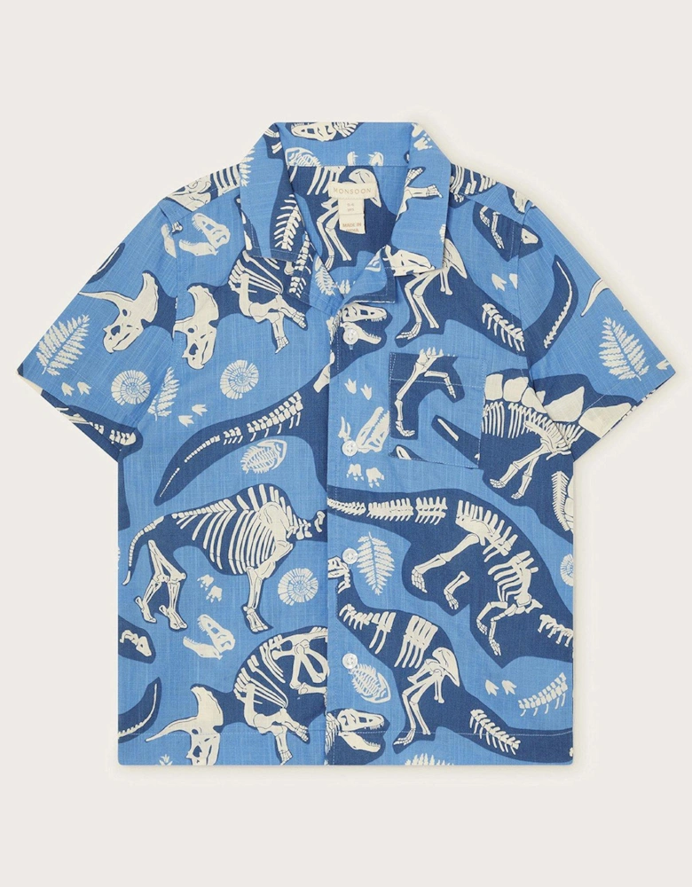Boys Dinosaur Bone Short Sleeve Shirt - Blue