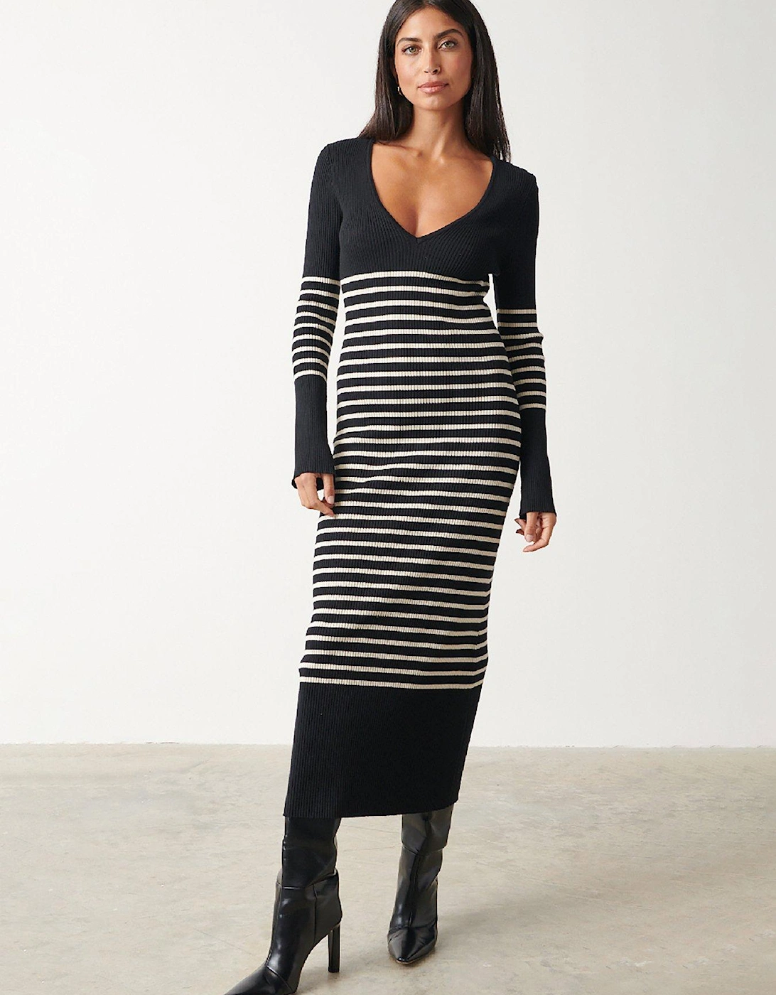 Vanessa Striped Knit Dress - Black, 4 of 3