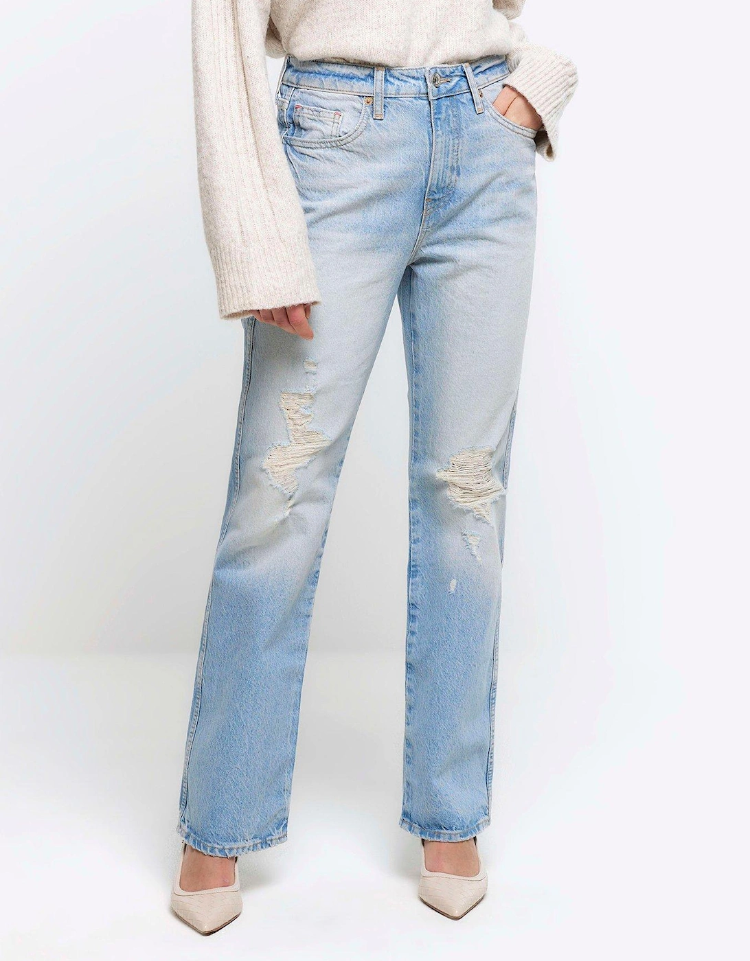 Petite Ripped Stove Pipe Straight Jeans - Blue, 2 of 1