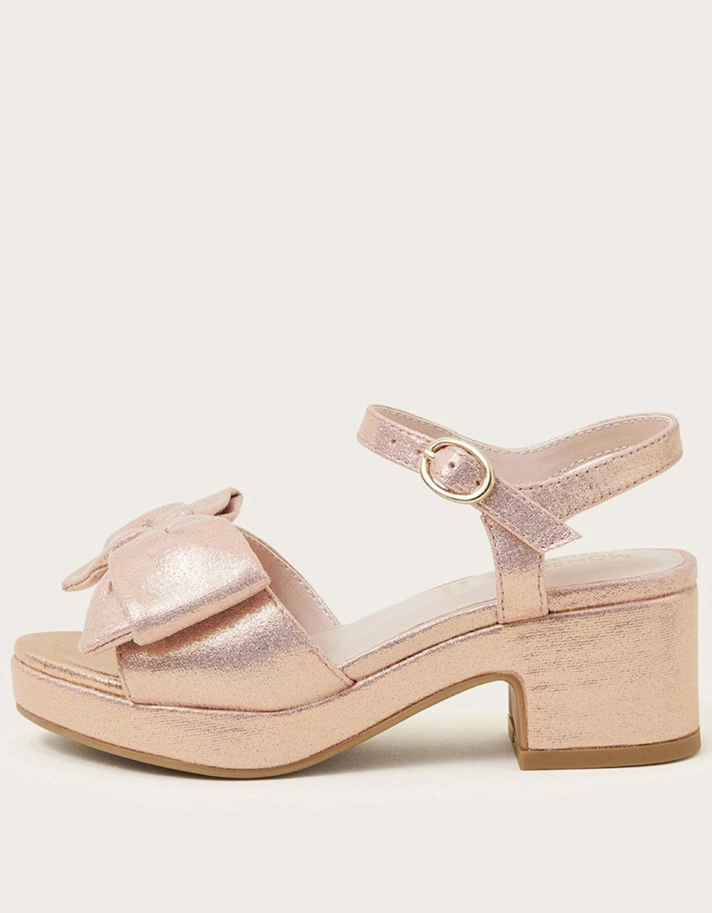 Girls Shimmer Bow Heeled Sandals - Pink
