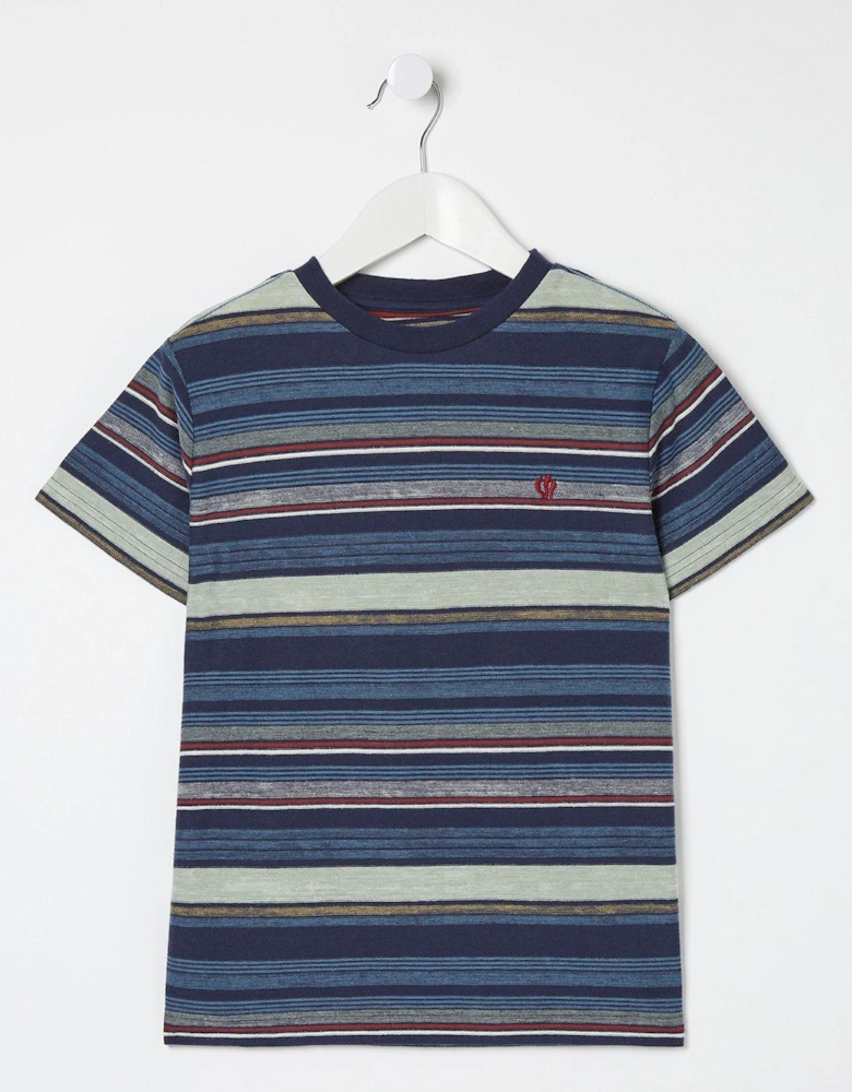 Boys Multi Stripe Short Sleeve T Shirt - Navy