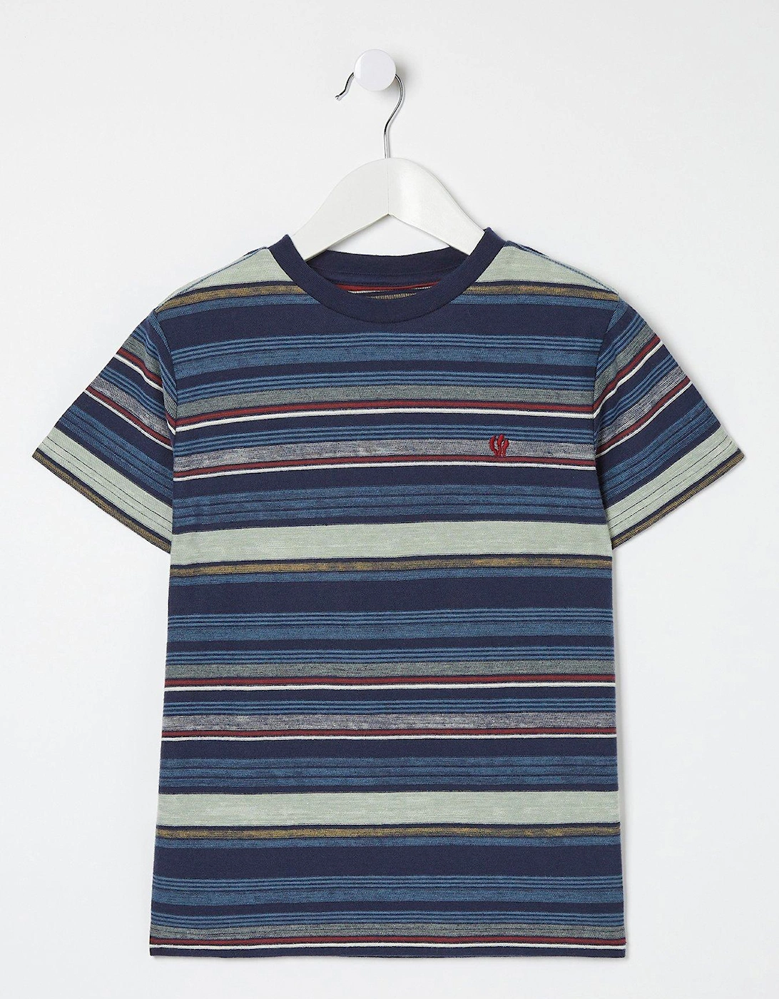 Boys Multi Stripe Short Sleeve T Shirt - Navy, 2 of 1