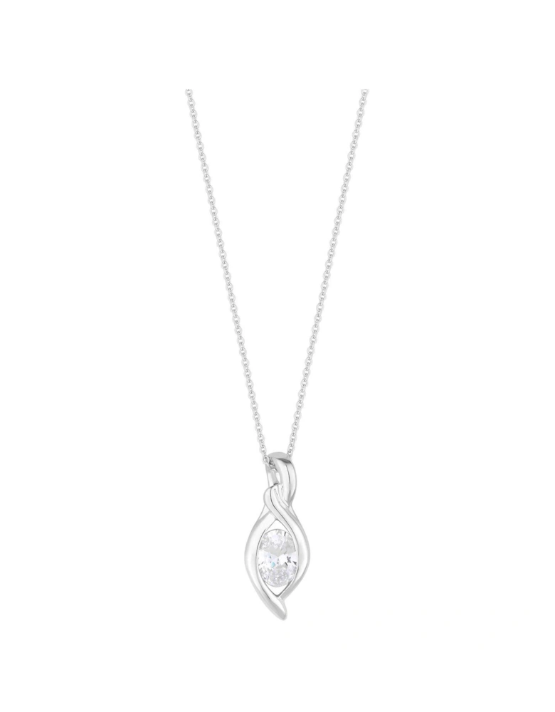 Sterling Silver 925 Cubic Zirconia Navette Pendant Necklace