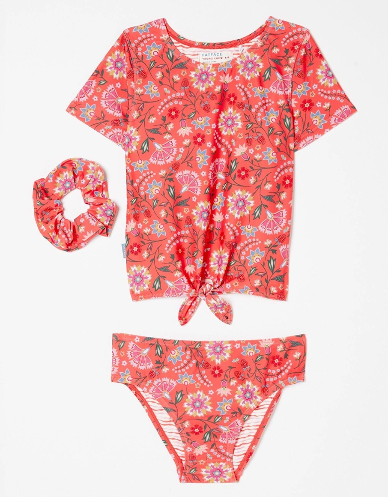 Girls Summer Floral Tankini - Coral