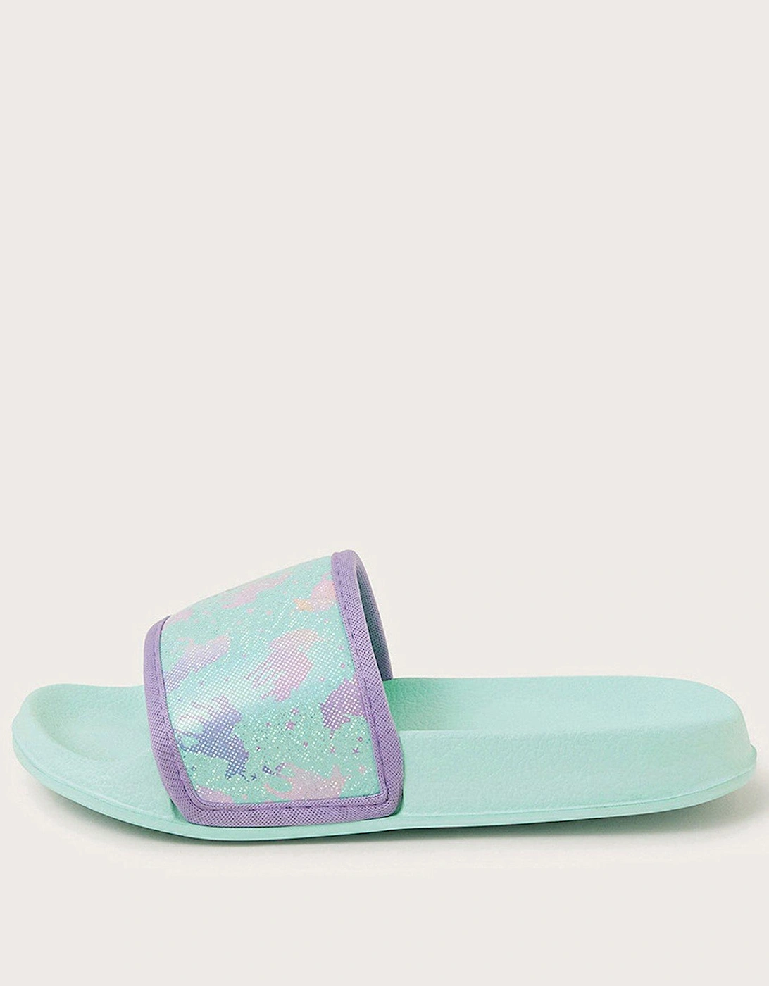 Girls Hologram Unicorn Sliders - Aqua, 2 of 1