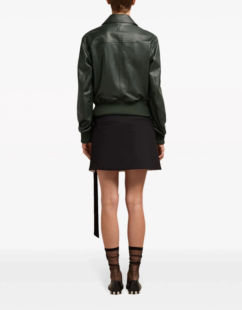 Leather Zipped Jacket Olive