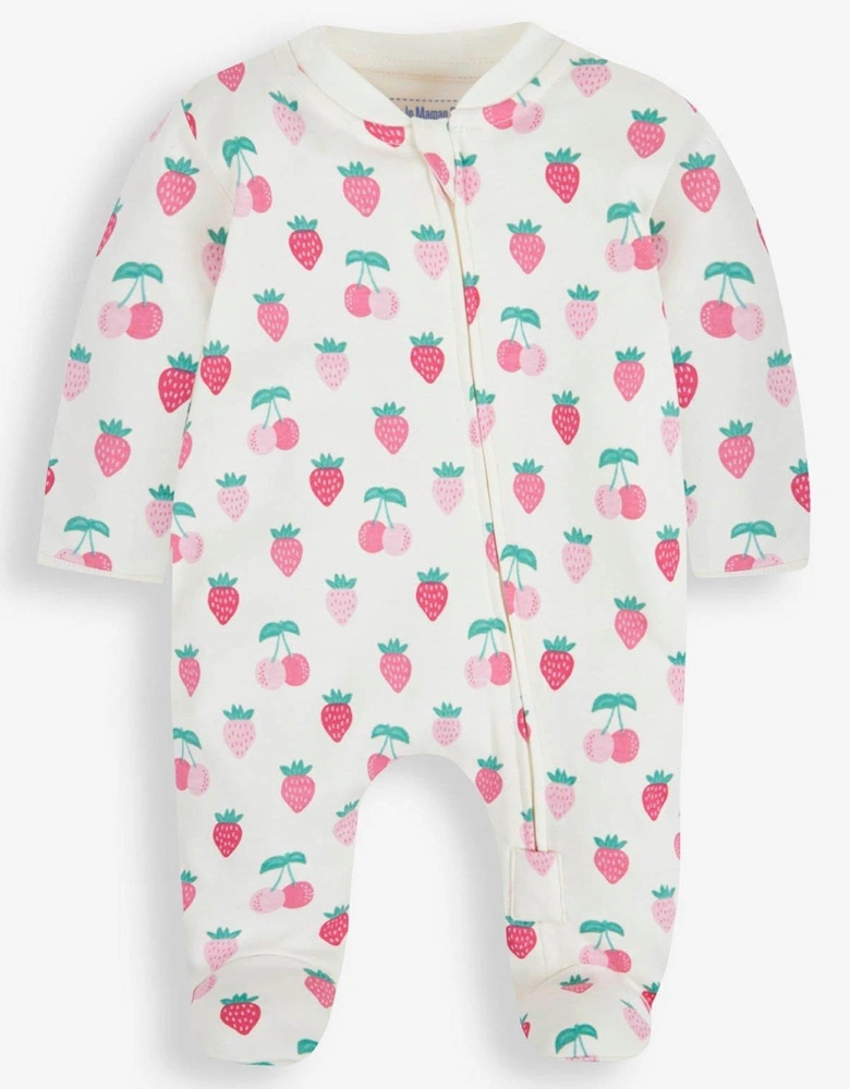 Girls Fruit Print Zip Sleepsuit - Cream