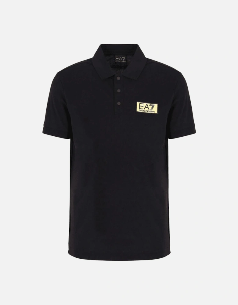 Gold Plaque Logo Short Sleeve Black Polo Shirt